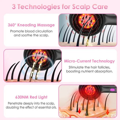 Zenlux™ 3-in-1 Red-Light Scalp Massager Brush & Cordless Hair-Oil Applicator
