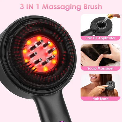 Zenlux™ 3-in-1 Red-Light Scalp Massager Brush & Cordless Hair-Oil Applicator